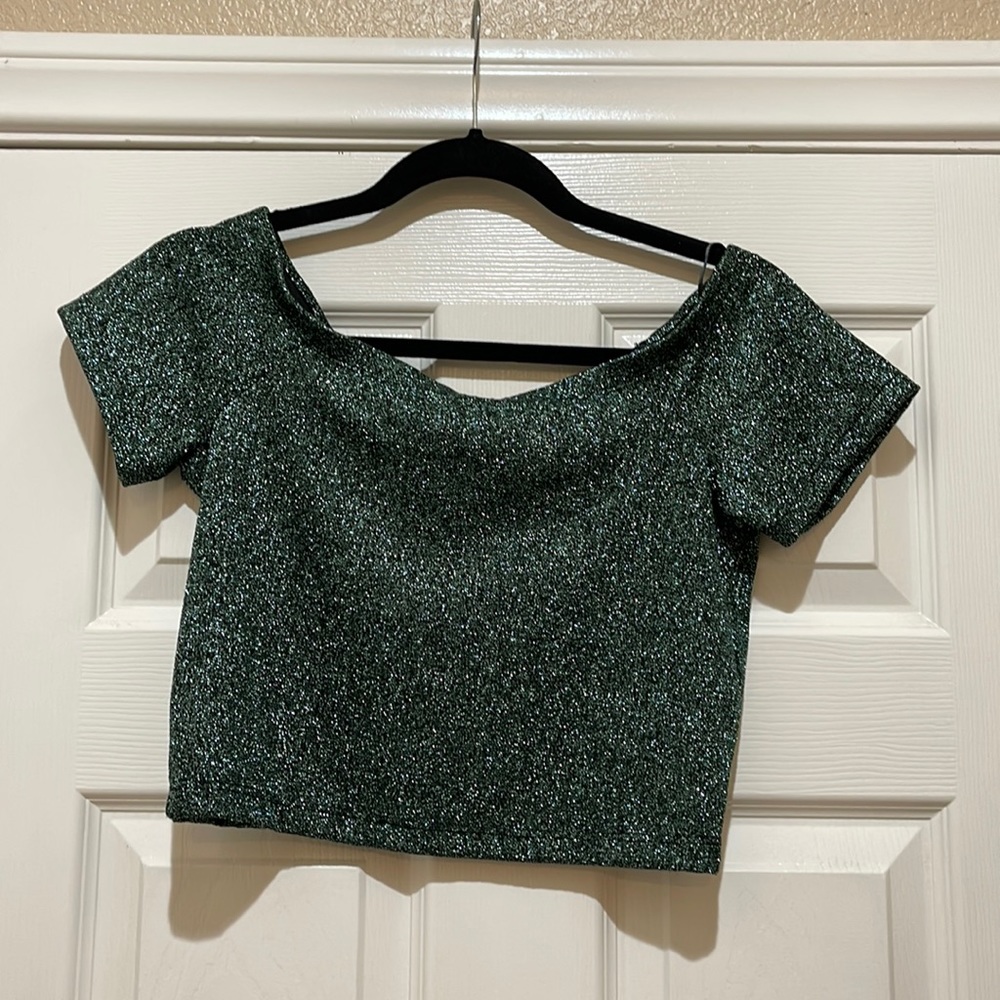 Green Glitter Crop Top